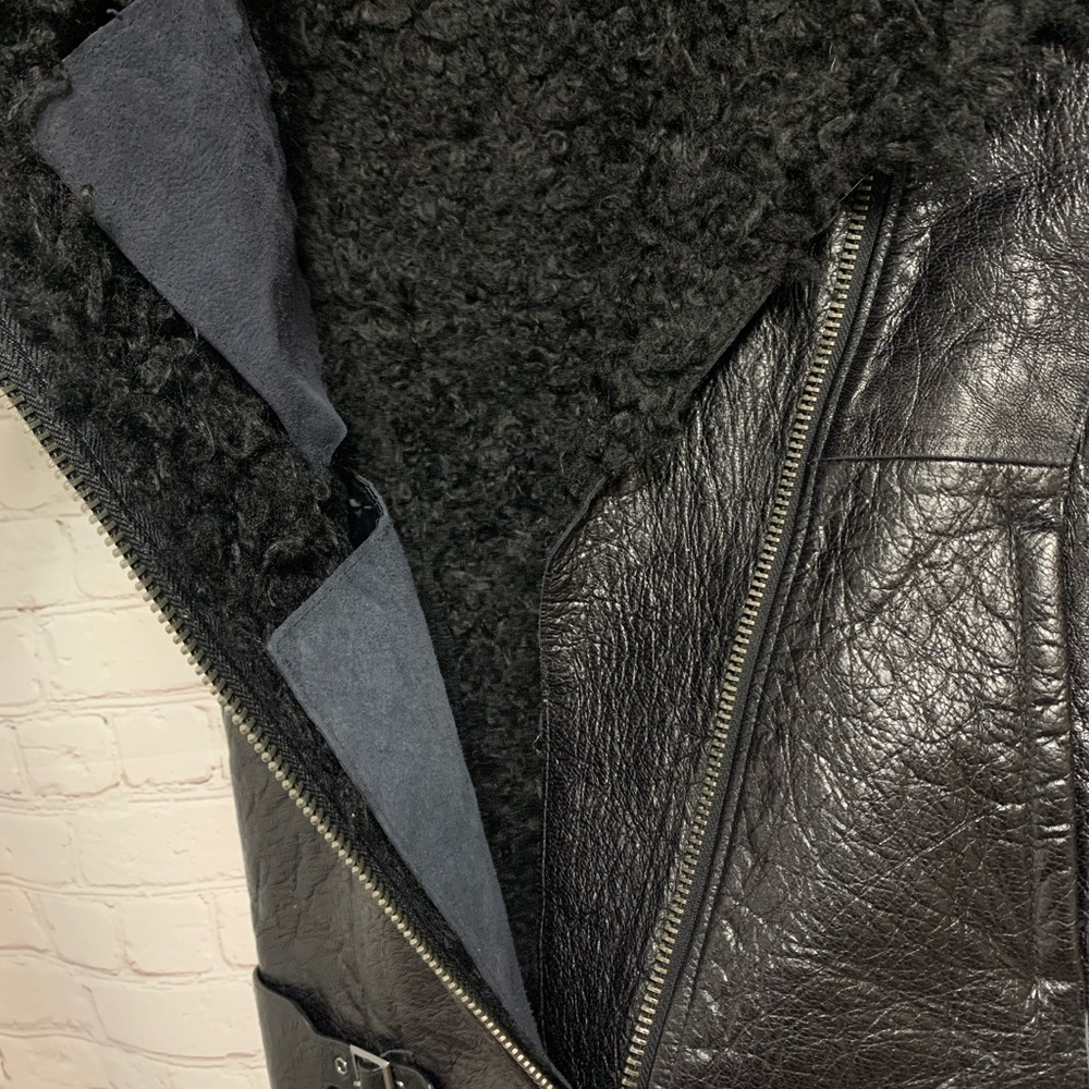 RARE H&M Autumn Collection 2013 Black Shearling Leather Moto Vest Size XS 40” - Picture 9 of 10